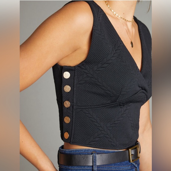 Anthropologie Maeve Side-Button Crop Top - Picture 3 of 7